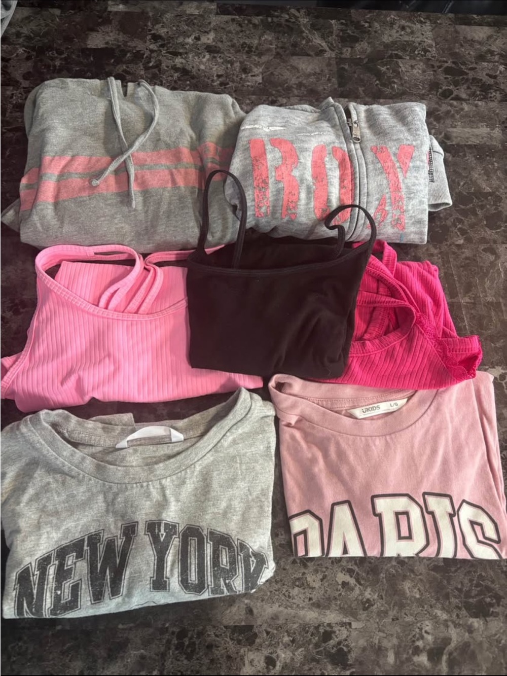Girls Mixed Pink & Gray Tops Bundle - Assorted Brands